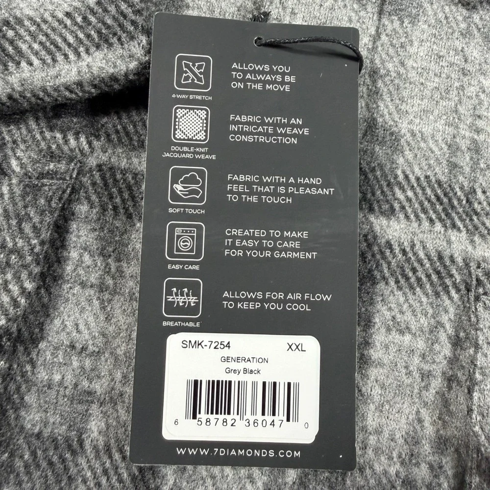 NWT 7 Diamonds Generation Soft‎ Flannel Shirt Mens XXL Grey Black Plaid SMK-7254